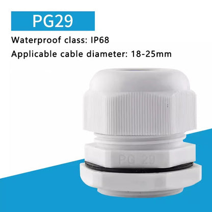 PG7-PG36 Kabelverschraubung, Kabeleingang, IP68, wasserdicht, weißes Nylon-Kunststoff-Anschlussstück