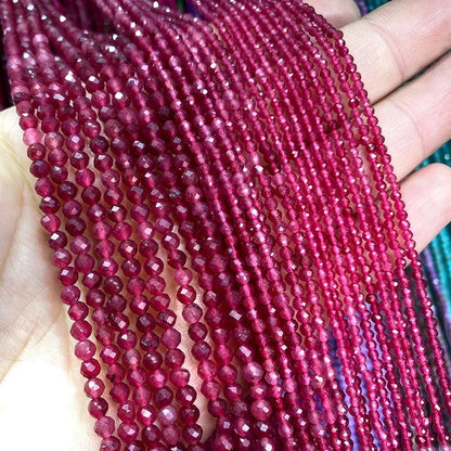 Natürliche Stein Perlen Facettierte Rubin Rot Chalcedon Runde Lose Spacer Perlen Für Schmuck Machen DIY Armband Halskette 2MM 3MM 4MM
