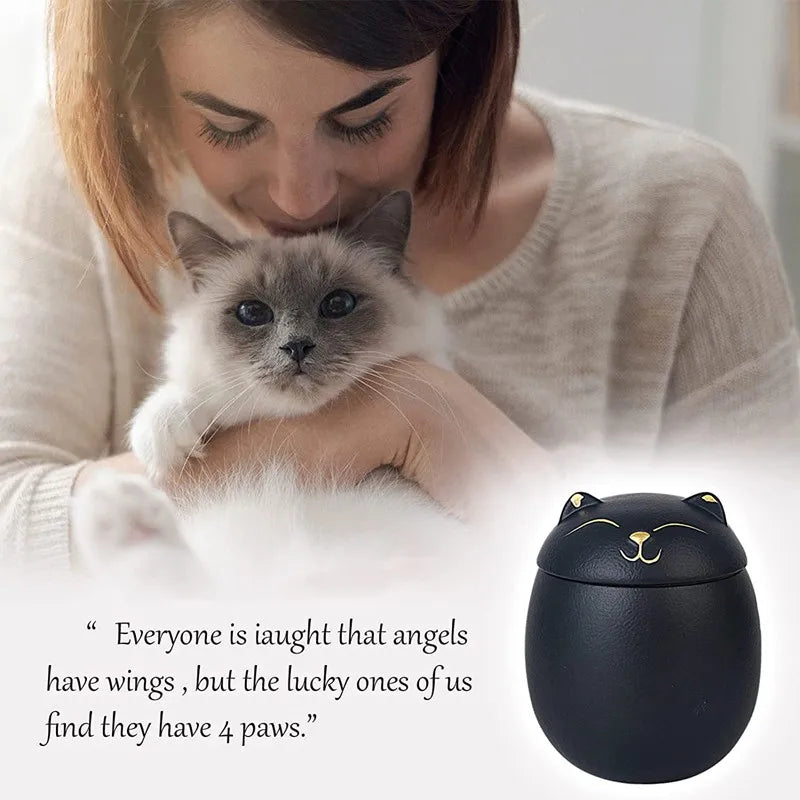 Urn for pet ashes, cat shape memorial cremation urns, hand crafted black, decorative urns for burial dog, ceramic sealed jar
