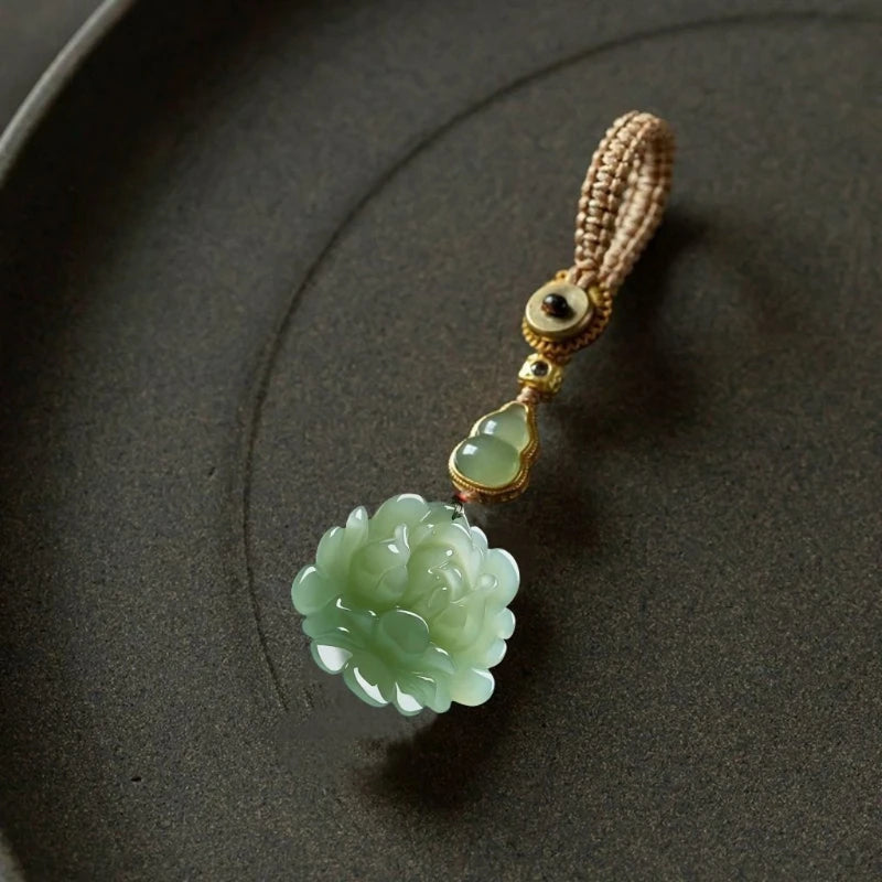Blossoming Fortune Auto-Schlüsselanhänger, mobiler Taschenanhänger, Jade-Lotus-Zubehör für Herren und Damen