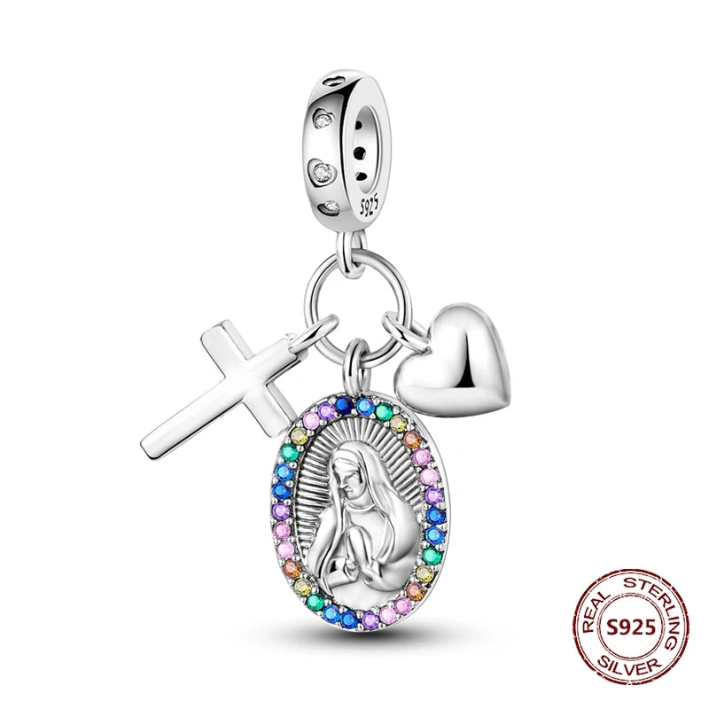 Teufelsaugen-Charm aus 925er Silber, Original-Hand der Fatima, blauer Zirkon, Kreuz, blaue Augen, passend für Armbänder, DIY-Herstellung von Schmuck, Geschenk