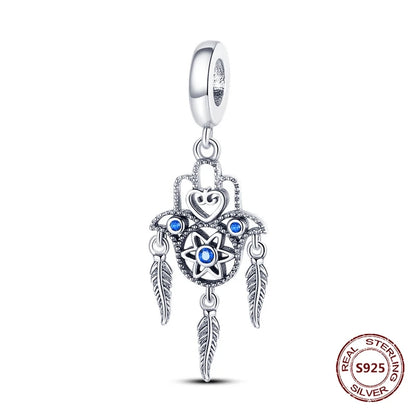 Teufelsaugen-Charm aus 925er Silber, Original-Hand der Fatima, blauer Zirkon, Kreuz, blaue Augen, passend für Armbänder, DIY-Herstellung von Schmuck, Geschenk