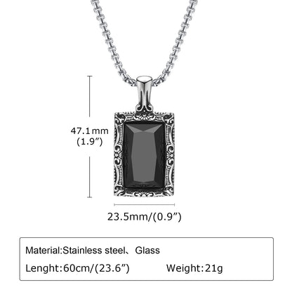 Vnox Black Square Stein Halsketten für Männer, Retro Silber Farbe Edelstahl geometrischen Anhänger Kragen mit Box Kette