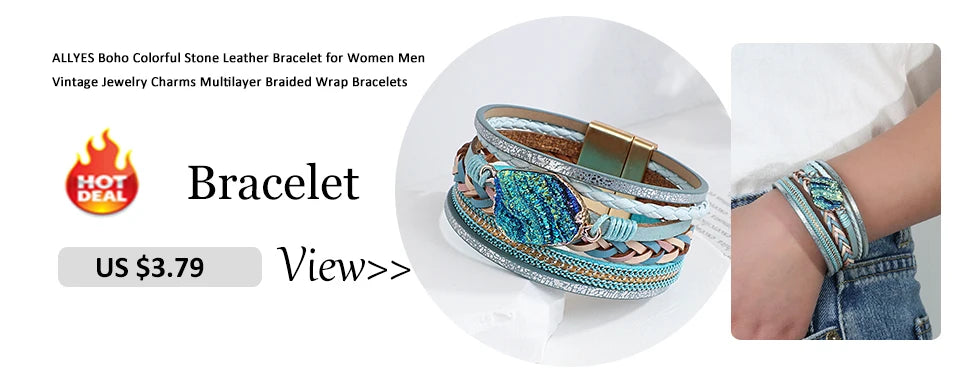 ALLYES Retro Blue Leather Bracelets for Women Men Boho Charm Pearl Crystal Heart Multilayer Wrap Bracelet &amp; Bangle Jewelry Gifts
