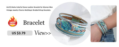 ALLYES Retro Blue Leather Bracelets for Women Men Boho Charm Pearl Crystal Heart Multilayer Wrap Bracelet &amp; Bangle Jewelry Gifts
