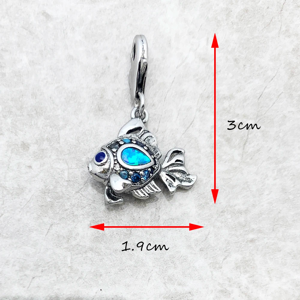 Blauer maritimer Fisch-Charm-Anhänger, 2023, Frühling, 925er Sterlingsilber, trendiges Glücksgeschenk für Frauen, Schmuck