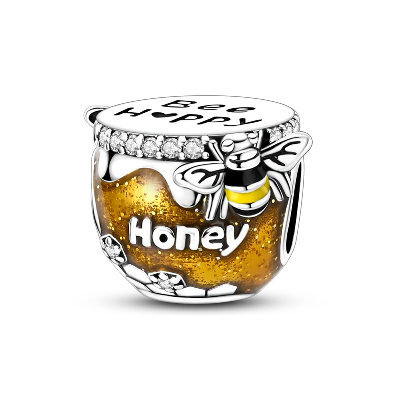 Leuchtender baumelnder Charm mit Frühlingsthema, 925er Sterlingsilber, Biene-Honeypot-Anhänger für Armband, Halskette, DIY-Charms, Schmuck