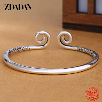 Zdadan Sterling Silber Vintage offene Manschette Armband Armreif für Frauen Männer Modeschmuck