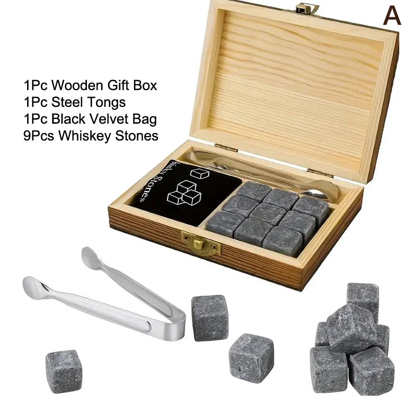 Set mit 8 Granit-Eiswürfeln + 2 Gläsern für Whisky in Holzbox, Geschenk für Papa, Vatertagsgeschenk für Männer, Whisky-Steine