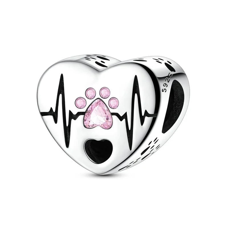 Bezaubernde herzförmige Perlen aus 925er-Sterlingsilber, Familie, Liebe, Tier, Fußabdruck, Charm-Armband, Halskette, passend für Frauen, DIY-Urlaubsgeschenke