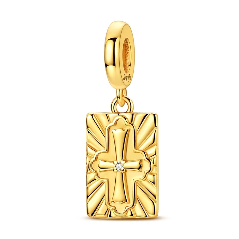 Goldfarbene Charms aus 925er Sterlingsilber, original goldene Sicherheitskette, runder Abstandshalter-Clip-Charm, DIY-Schmuck für Damen, Armband, Geschenk