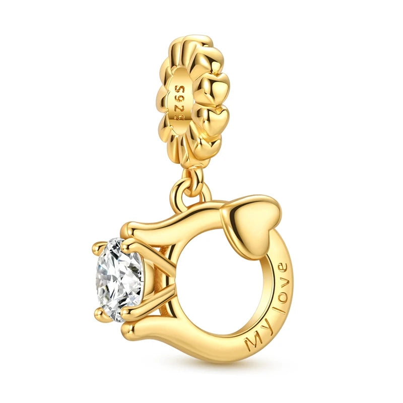 Goldfarbene Charms aus 925er Sterlingsilber, original goldene Sicherheitskette, runder Abstandshalter-Clip-Charm, DIY-Schmuck für Damen, Armband, Geschenk
