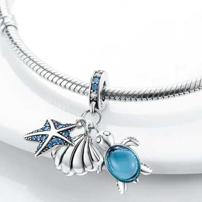Charm-Charm aus 925er-Sterlingsilber, polychromatischer Zirkon, Sternschildkröte, Seestern-Charms, passend für Original-Armbänder, edler Schmuck, Weihnachtsgeschenk