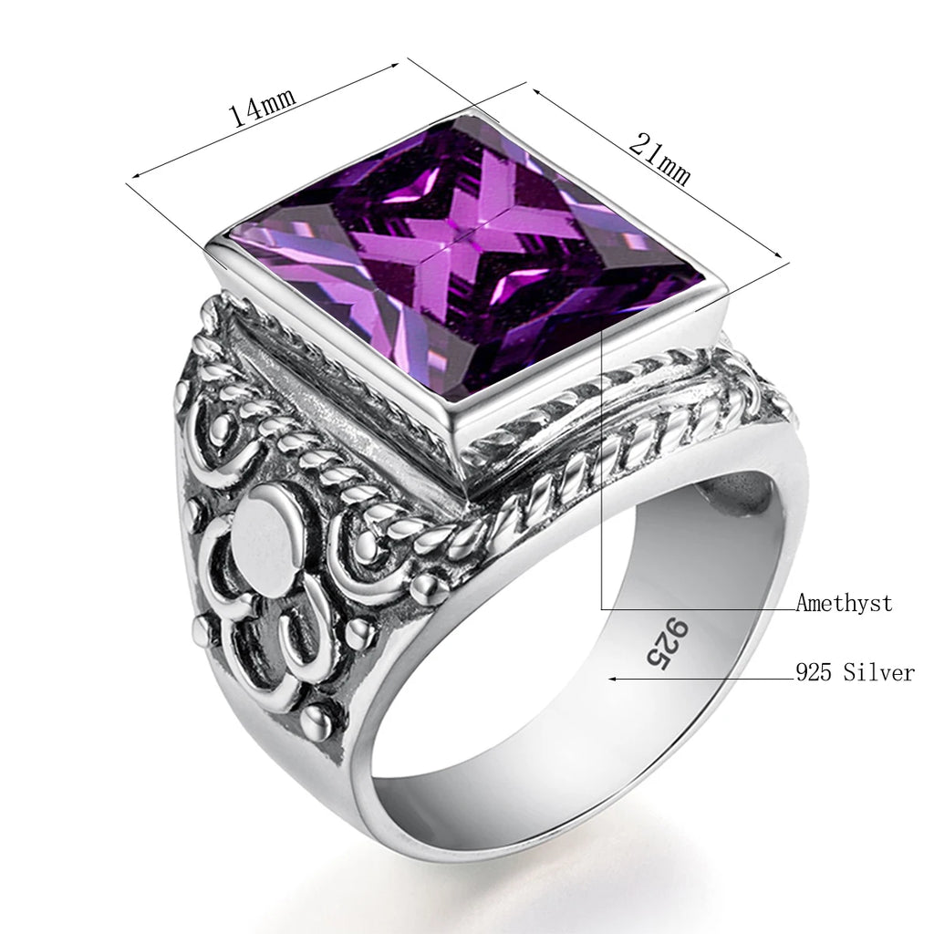 Massive 925er Sterlingsilber dicke Herrenringe Amethyst Vintage Art Deco Revival Vintage männlicher Schmuck Party Geschenk für Ehemann