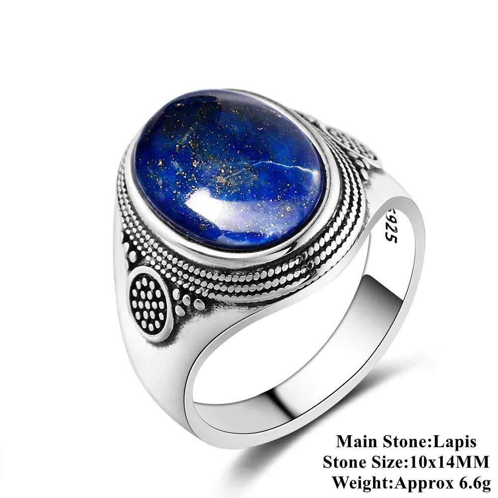 Silber S925 Ring Natürliche Große Oval Lapis Ringe für Männer Frauen Retro Luxus Edlen Schmuck Party Jahrestag Geschenk