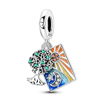 Geheimnisvoller Charm-Anhänger aus 925er-Sterlingsilber mit Hexen- und Tarotkarten-Spielkarten, passend für DIY-Armbänder, Halsketten, die als Glücksgeschenk wünscht