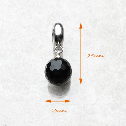 Schwarz-grauer hängender Kristall-Sonnenfänger aus 925er-Sterlingsilber, facettierter Kugel-Anhänger für Damen