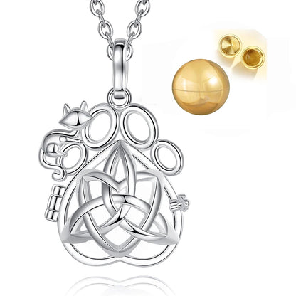 EUDORA Urne Feuerbestattung Anhänger 14mm Katze Fuß Käfig Medaillon Asche Halter Andenken Kapsel Keltische knoten Halskette Hohl Ball DIY schmuck