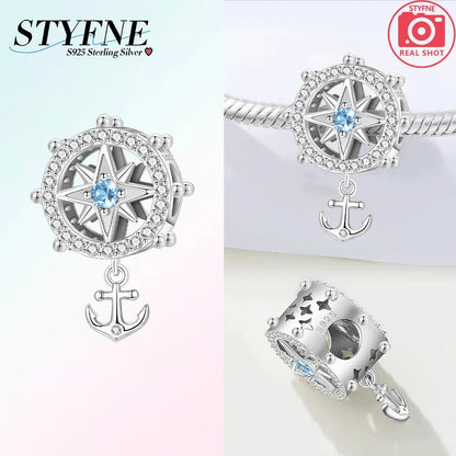 Charm-Anhänger aus 925er Silber, Ozean-Serie, Meerjungfrau, Schildkröte, Delfin, Ruder, Perlen, Anhänger, passend für Armbänder, Zubehör, Perlenschmuck, schönes Geschenk