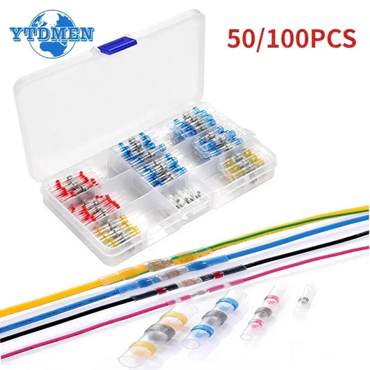 50/100 stücke Schrumpf Butt Wasserdichte Solder Dichtung Draht Kabel Splice Terminal Kit Crimp Terminals Stecker Elektrische, mit Box