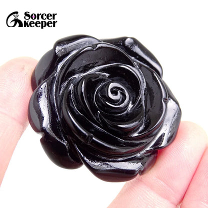 Großhandel Hand schnitzen Rose Blume Kristall natürlichen schwarzen Achat Stein Anhänger DIY Männer Frauen Halskette für Schmuck herstellung bo338