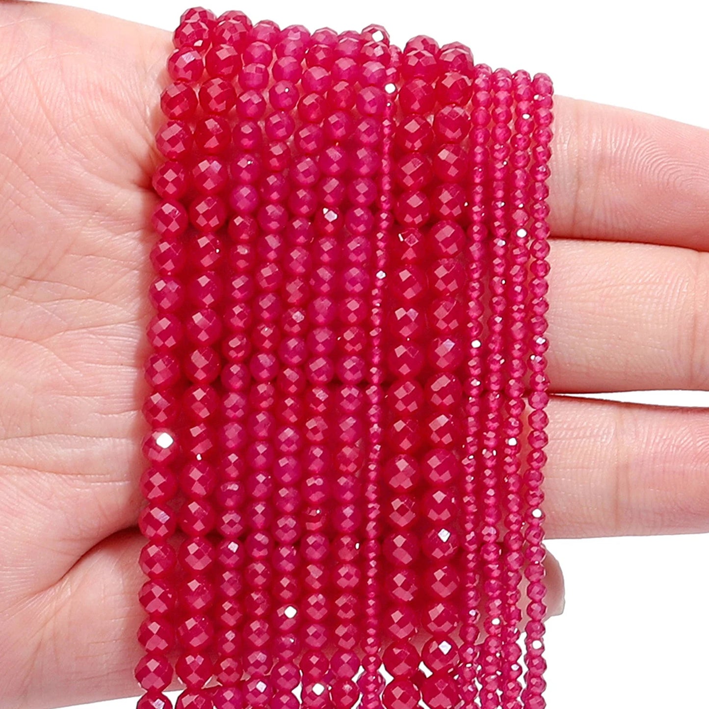 Natürliche Rubin-Korund-Perlen, facettiert, 2, 3, 4 mm, rund, lose Distanzperlen für Schmuckherstellung, DIY, schmales Armband-Zubehör