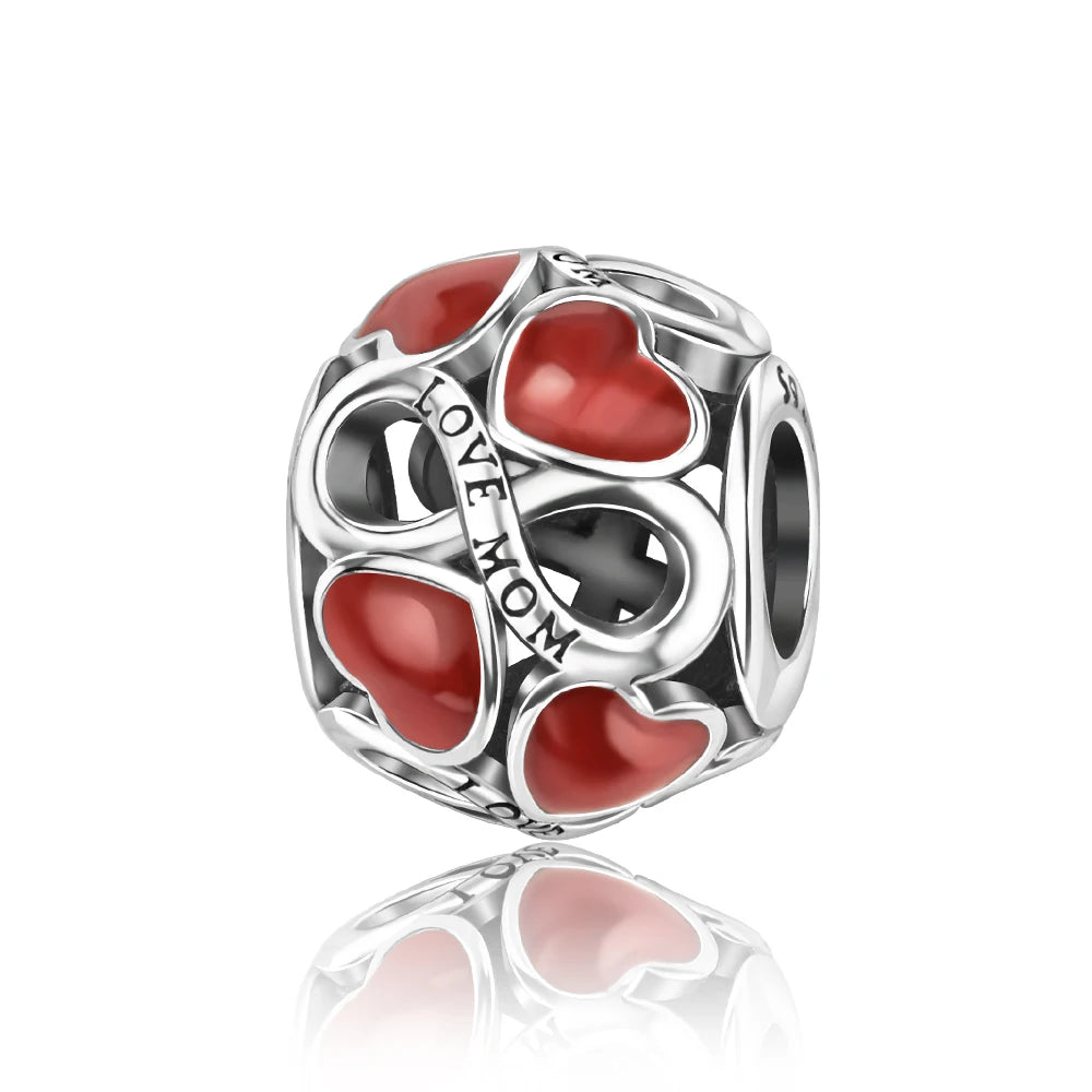 Rote Serie 925er Sterlingsilber, Koi-Herz, Pilz, Feuerwerkskörper, Kaffeemaschine, Charm, passend für DIY-Armbänder, Halsketten, exquisite lustige Geschenke