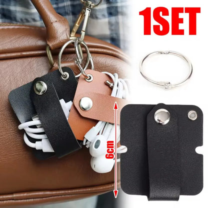 Leder-Kabelclip mit Schlüsselring, Kopfhörerkabelhalter, Schnalle, Kabelaufwicklung, Kabeldraht-Organizer für Telefon, USB-Ladegerät, Datenleitungen