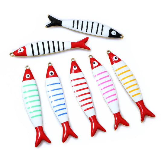 10 Stück 40x8mm Emaille Streifen Fisch Charms Anhänger Edelstahl DIY Schmuck Making Zubehör Erkenntnisse für Halsketten Ohrringe
