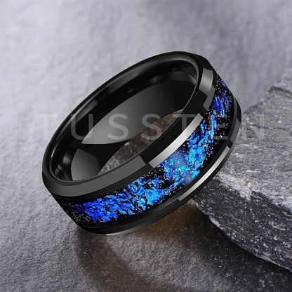 Wolfram 6/8mm Wolfram Ring für Männer Frauen blaue Folie Inlay Verlobung Ehering abgeschrägt poliert glänzend bequeme Passform