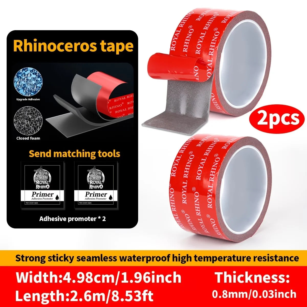 2 Rollen starkes doppelseitiges Klebeband, Acrylschaum-Klebeband, hochviskoses Klebeband, keine Spuren, Wandfixierungsaufkleber für die Auto-, Heim- und Industriebranche