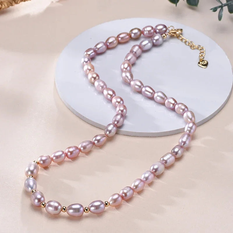 HENGSHENG 6–7 mm Reisform, Süßwasser, Weiß, Rosa, Lila, gemischte Farben, Perlenkette, 925er Sterlingsilber, Schmuck für Frauen und Mädchen