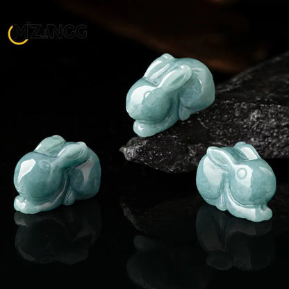 Echter natürlicher Jadeit, blaues Wasser, Jade-Kaninchen, dreidimensionaler Sternzeichen-Kaninchen-Jade-Anhänger, niedlicher Damen-Anhänger, verheißungsvolle Objekte