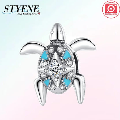 Charm-Charm aus 925er-Sterlingsilber, polychromatischer Zirkon, Sternschildkröte, Seestern-Charms, passend für Original-Armbänder, edler Schmuck, Weihnachtsgeschenk