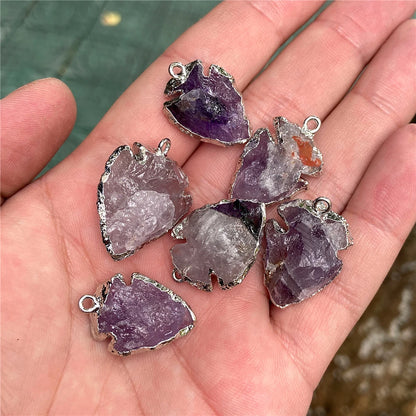 Echte Stein Pfeile Halskette Anhänger Rohkristall Quarz Anhänger Handwerk Amethyst Obsidian Pfeilspitze Energie Glücksbringer Herstellung Diy