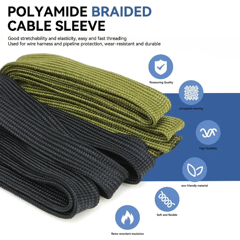 3/5m Nylon-Kabelummantelung 2,5mm~60mm Eng Anliegende Hochdichte Geflochtene Isolierte Kabelschutzummantelung Polyamid-Kabelschutzhülle