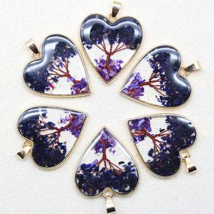 12 Stück Mix Stein Amethyst Lapislazuli Kristall Herz Lebensbaum Anhänger für DIY Herstellung Naturstein Halskette Ohrring Zubehör