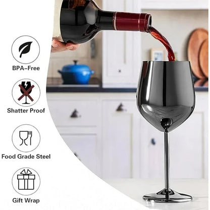 500 ml Weinglas-Becher aus Edelstahl, 304 Roségold, Silber, Goldfarbe, langlebiger Metallbecher für Rotwein, Champagner, Bar, Party