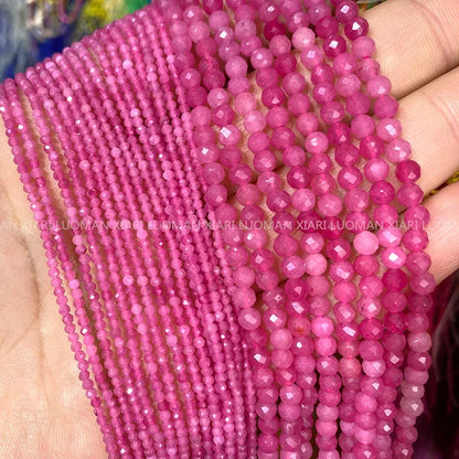 Natürliche Stein Perlen Facettierte Rubin Rot Chalcedon Runde Lose Spacer Perlen Für Schmuck Machen DIY Armband Halskette 2MM 3MM 4MM