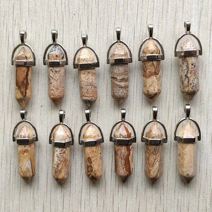 Schneller Versand Naturstein Quarz Aventurin Lapis Kristall sechseckige Säule Anhänger für Schmuck Zubehör 12 Stück Großhandel