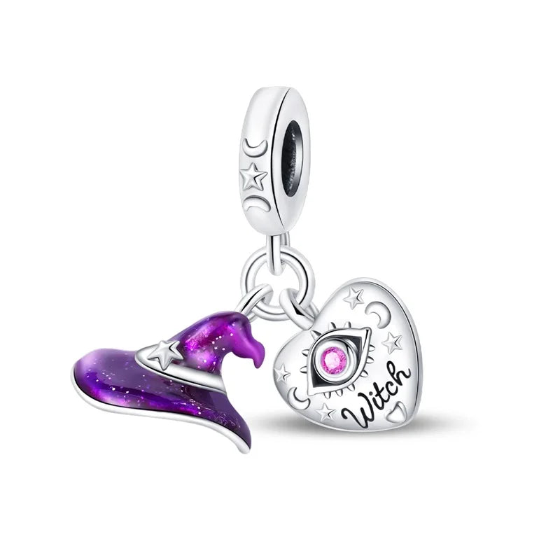 Heißer Verkauf 925er Sterlingsilber Kürbiskopfperlen & fliegende Hexe baumelnder Charm passend für Armband Halloween Anhänger Zubehör Geschenke