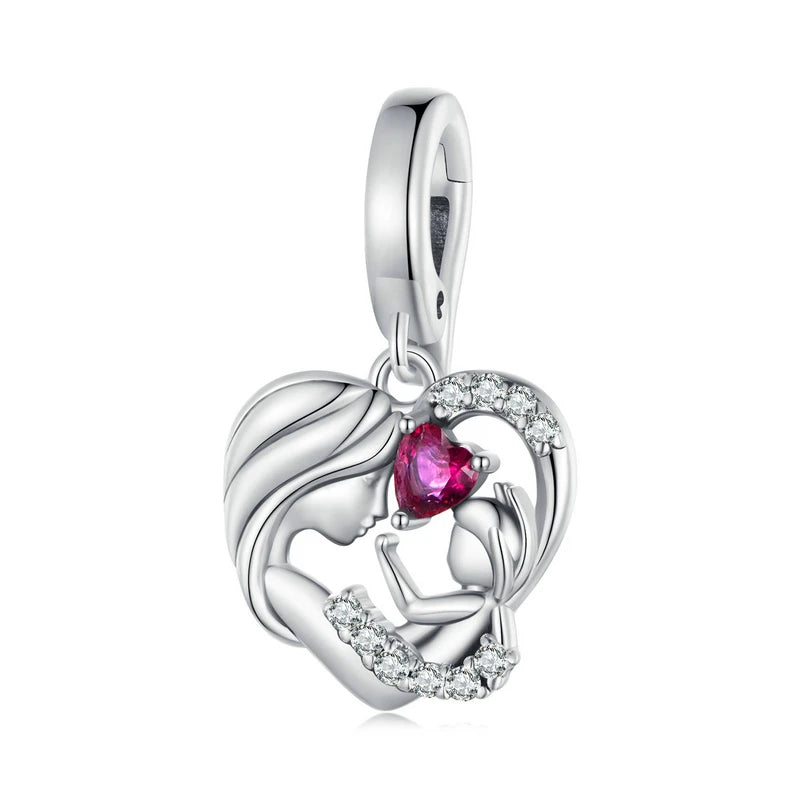 WOSTU Anhänger aus 925er-Sterlingsilber, Liebesherz-Charm, Dackel-Hund, lila Kristall, Lotus-Perlen, passend für Armband, DIY-Halskette, Mädchen-Geschenk