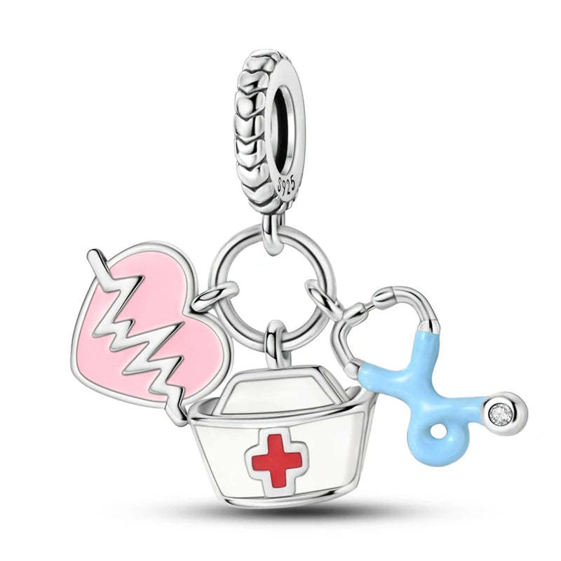 Original 925 Sterling Silber Charm Perlen Medizinische Serie Arzt Krankenschwester Pflege Für Zähne Anhänger Für Armband Edlen DIY Schmuck