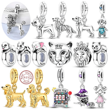 Neue Original 925 Silber Sterling Charms Perlen Anhänger Katze Hund Löwe Tiger Mädchen Junge Charms Fit Armband Frau Mode Schmuck Geschenk