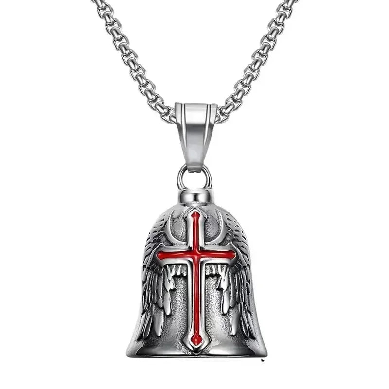 Vintage Christian Jesus Kreuz Glocke Anhänger Motorrad Glocke Halskette Punk Biker Religiöser Exorzist Glücksschmuck für Herren