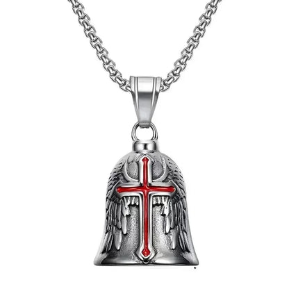 Vintage Christian Jesus Kreuz Glocke Anhänger Motorrad Glocke Halskette Punk Biker Religiöser Exorzist Glücksschmuck für Herren
