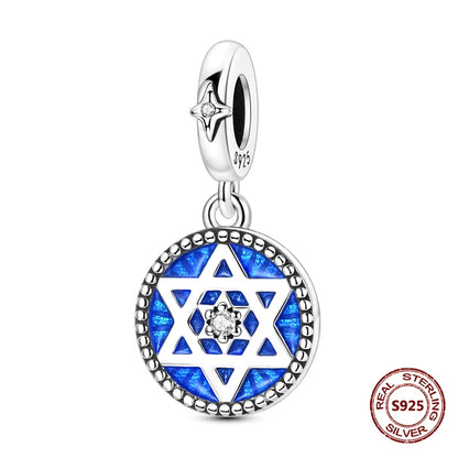 Teufelsaugen-Charm aus 925er Silber, Original-Hand der Fatima, blauer Zirkon, Kreuz, blaue Augen, passend für Armbänder, DIY-Herstellung von Schmuck, Geschenk