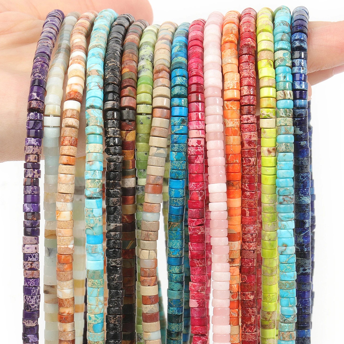 4 x 2 mm flache runde Rondelle-Abstandsperlen, natürlicher Jaspis, rosa Opal, Amethyst, Lapislazuli, Chrysopras-Perlen für die Schmuckherstellung