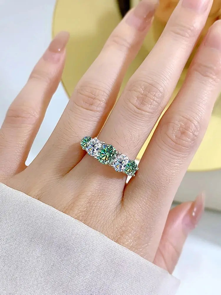 JOIAS HOME 18 Karat vergoldet 3,6 CT Alle Moissanit Ringe für Frauen 5 Steine funkelnder Diamant Ehering S925 Sterling Silber Schmuck
