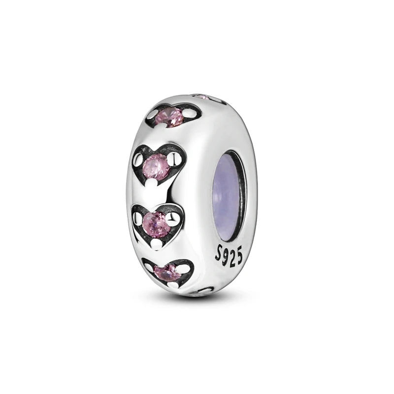 Silber-Charm, 925er-Sterlingsilber, Clip-Charms, Sicherheitsketten-Charm, CZ-Pavé, runde Clip-Perlen, passend für Original-Armbänder, Schmuckherstellung